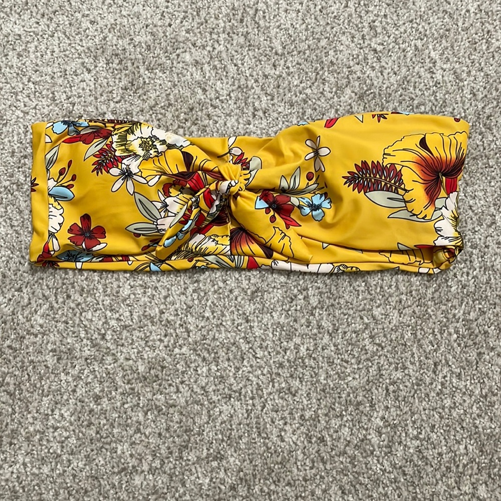 Yellow floral bandeau tie top bikini